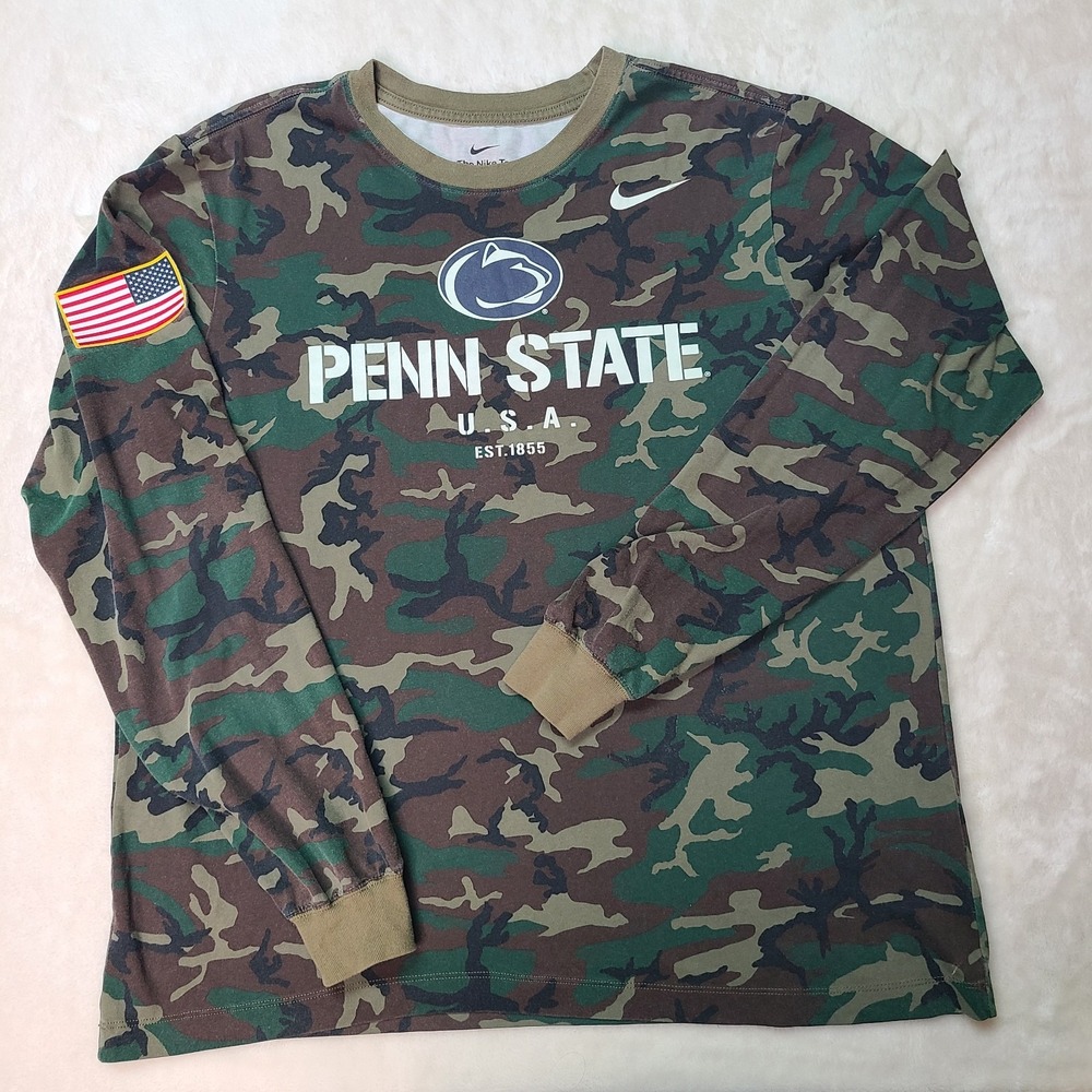 Nike Penn State Shirt Men's L Military Camo Nittany Lions Long Sleeve USA Flag